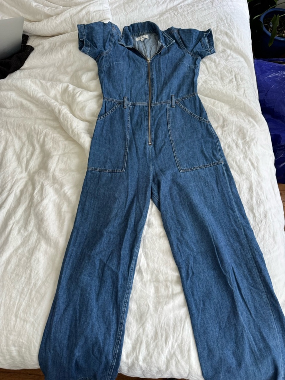 Reformation Denim Zip-Front Jumpsuit in Blue